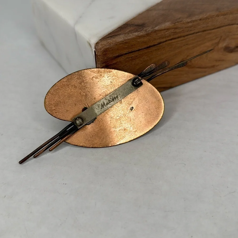 1950s Matisse Artist Palette Green Enamel Copper Mid Century Statement Brooch B1